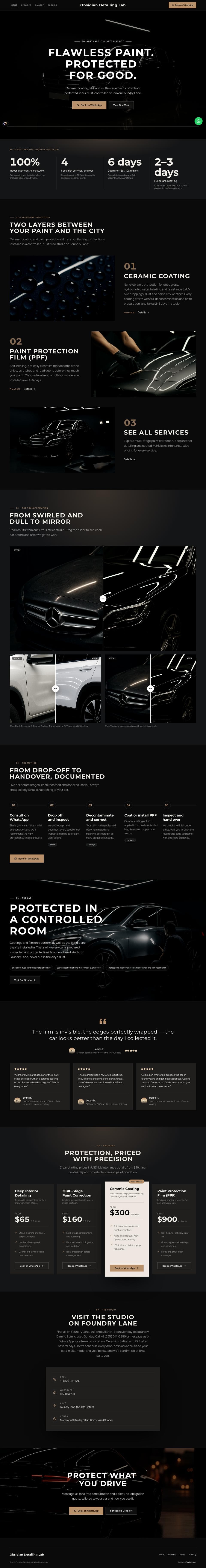 Obsidian Detailing Lab website, generated by AI